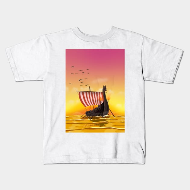 Viking Long Boat Kids T-Shirt by nickemporium1